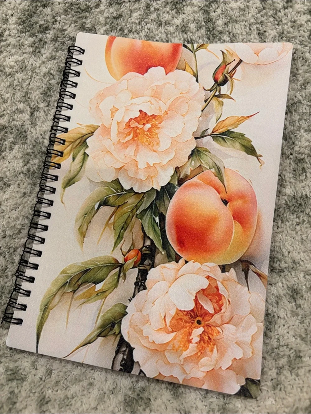 Peach Floral Spiral Writers Journal Notebook NWT 6x8.5”